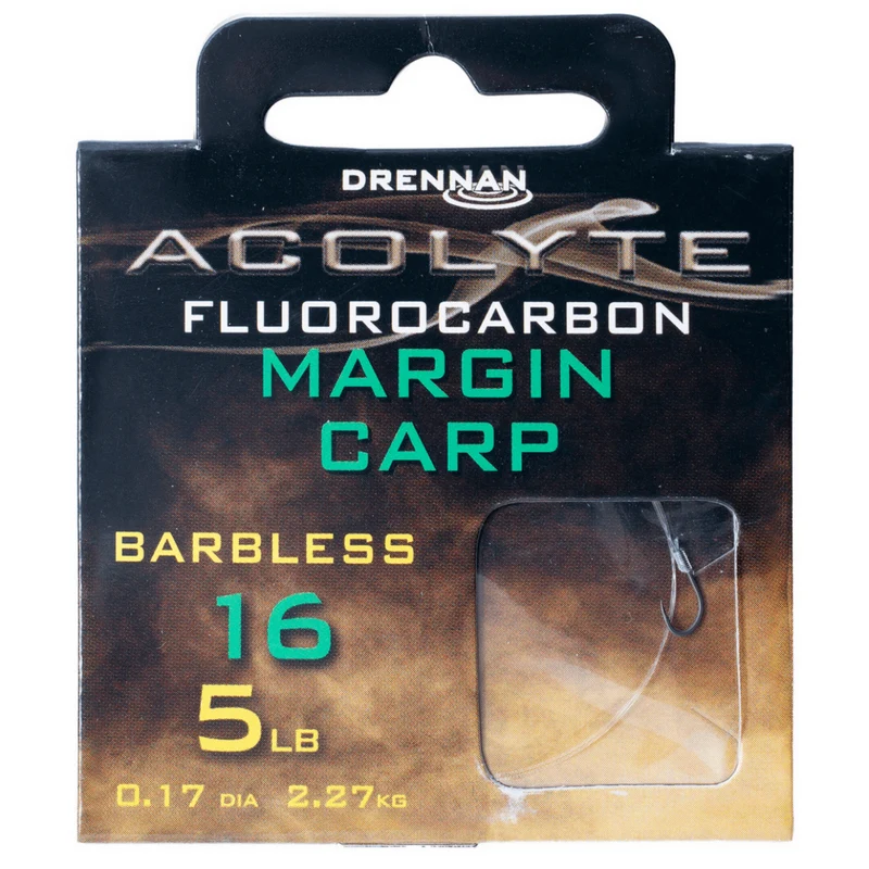 Acolyte Margin Carp Barbless - Hooks To Fluorocarbon 30CM – 30 cm Onderlijnen zonder Weerhaak - 🎁