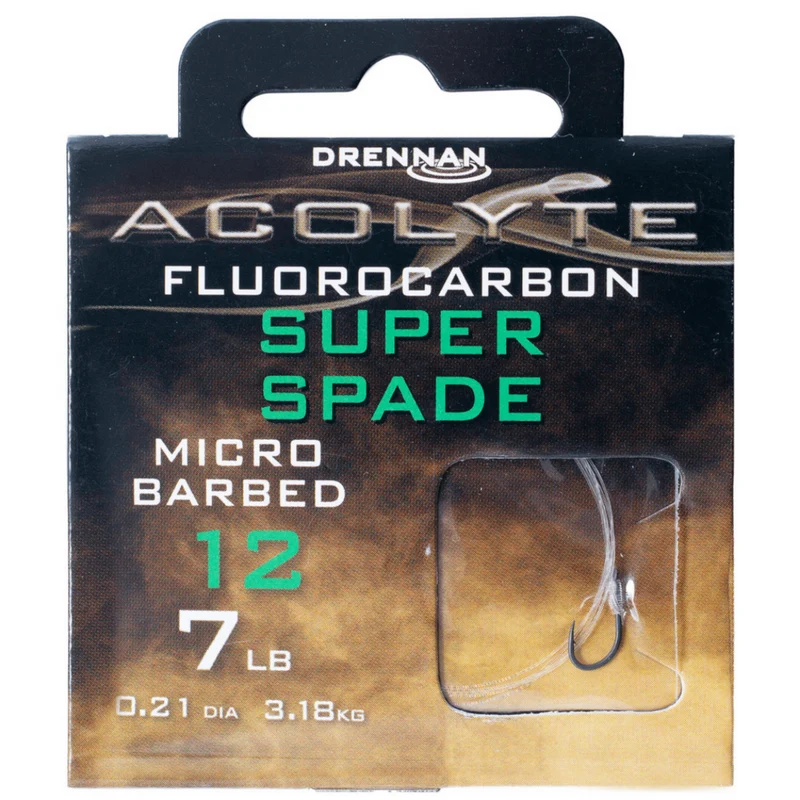 Acolyte Super Spade Micro Barbed - Hooks To Fluorocarbon 50CM – 50 cm Onderlijnen met Bled en met Weerhaak
