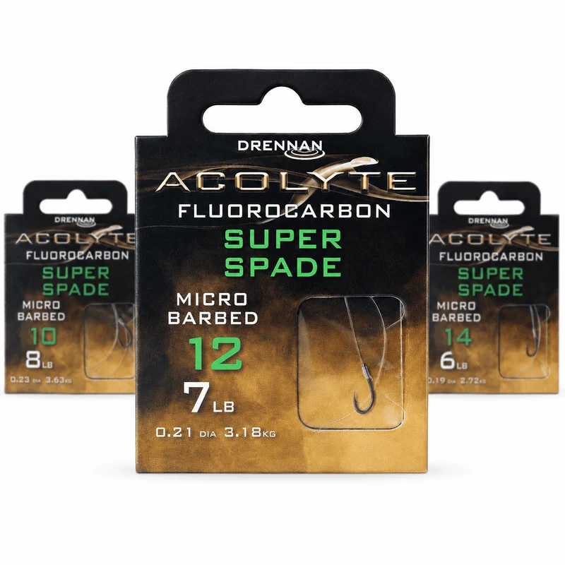 Acolyte Super Spade Micro Barbed - Hooks To Fluorocarbon 50CM – 50 cm Onderlijnen met Bled en met Weerhaak