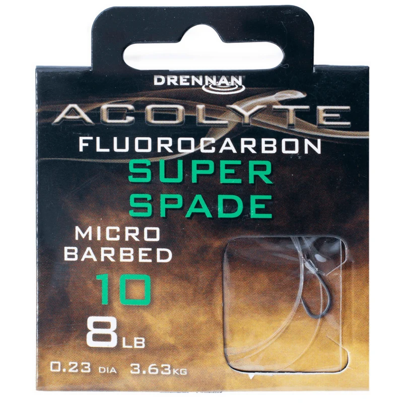 Acolyte Super Spade Micro Barbed - Hooks To Fluorocarbon 50CM – 50 cm Onderlijnen met Bled en met Weerhaak