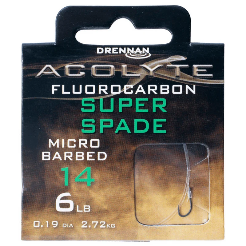 Acolyte Super Spade Micro Barbed - Hooks To Fluorocarbon 50CM – 50 cm Onderlijnen met Bled en met Weerhaak