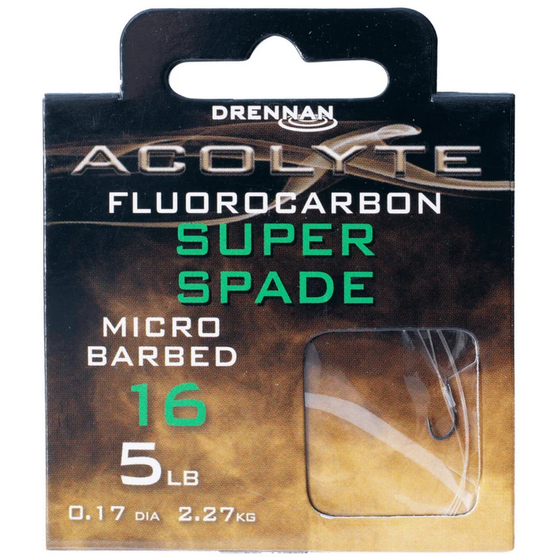 Acolyte Super Spade Micro Barbed - Hooks To Fluorocarbon 50CM – 50 cm Onderlijnen met Bled en met Weerhaak