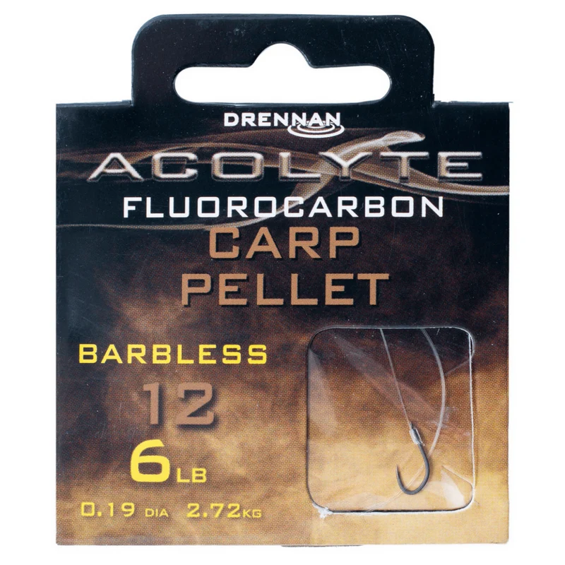 Acolyte Carp Pellet Barbless - Hook To Fluorocarbon 30CM – 30 cm Onderlijnen zonder Weerhaak