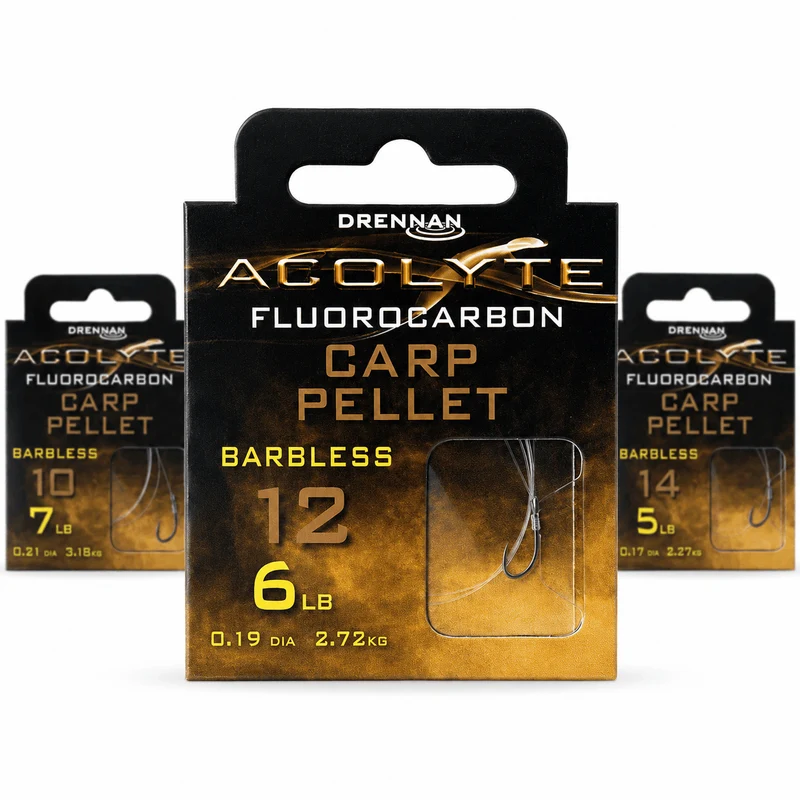 Acolyte Carp Pellet Barbless - Hook To Fluorocarbon 30CM – 30 cm Onderlijnen zonder Weerhaak