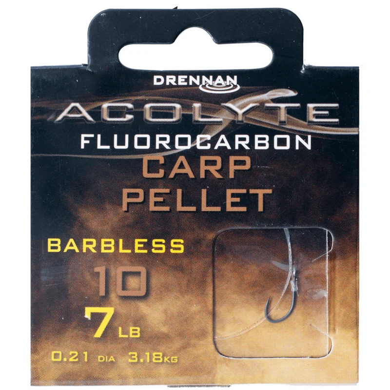 Acolyte Carp Pellet Barbless - Hook To Fluorocarbon 30CM – 30 cm Onderlijnen zonder Weerhaak