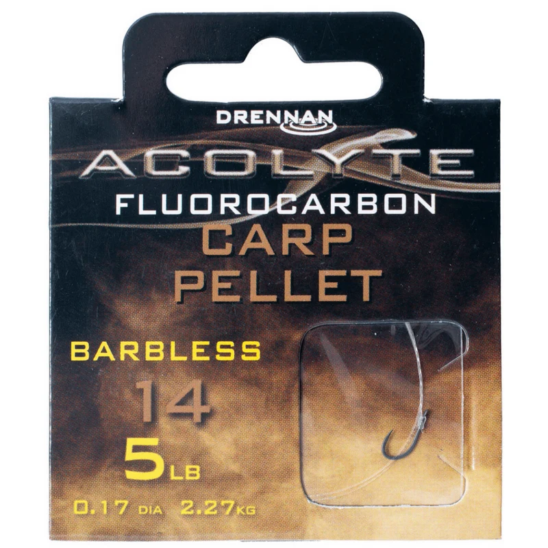 Acolyte Carp Pellet Barbless - Hook To Fluorocarbon 30CM – 30 cm Onderlijnen zonder Weerhaak