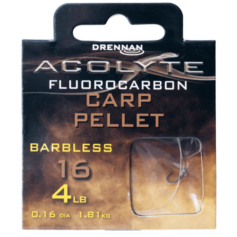 Acolyte Carp Pellet Barbless - Hook To Fluorocarbon 30CM – 30 cm Onderlijnen zonder Weerhaak