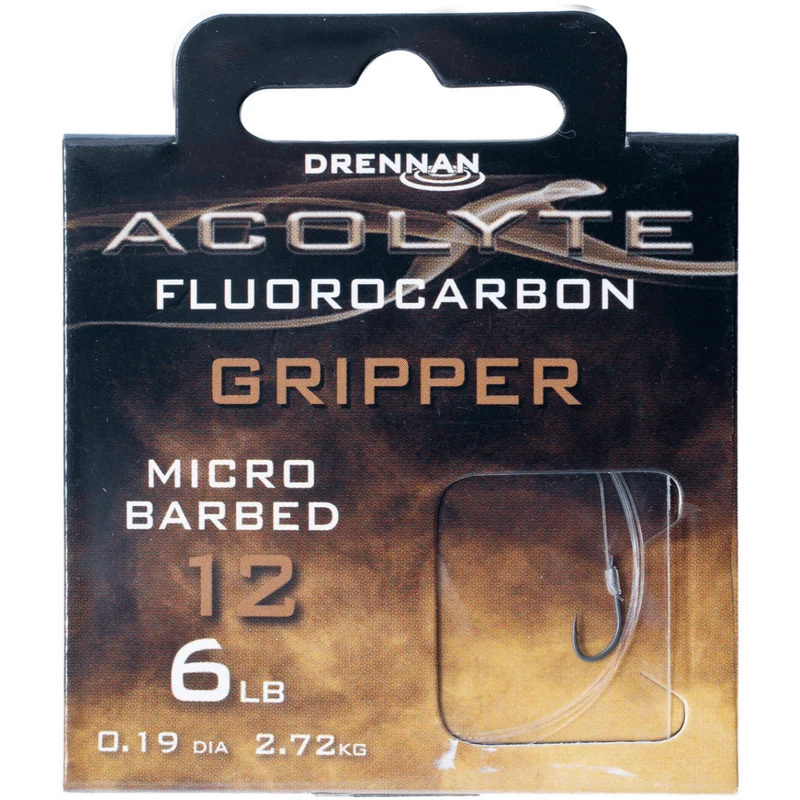 Acolyte Gripper Micro Barbed - Hooks To Fluorocarbon 50CM – 50 cm Onderlijnen met Weerhaak
