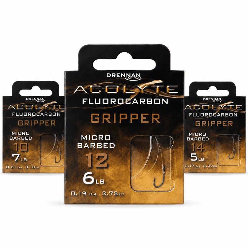 Acolyte Gripper Micro Barbed - Hooks To Fluorocarbon 50CM – 50 cm Onderlijnen met Weerhaak