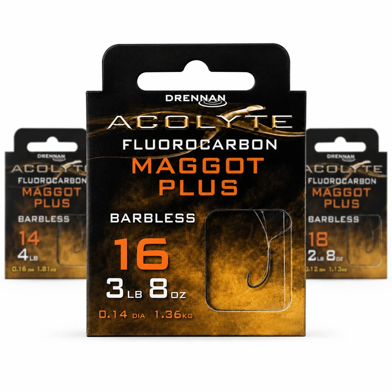 Acolyte Maggot Plus Barbless - Hooks To Fluorocarbon 30CM – 30 cm Onderlijnen zonder Weerhaak