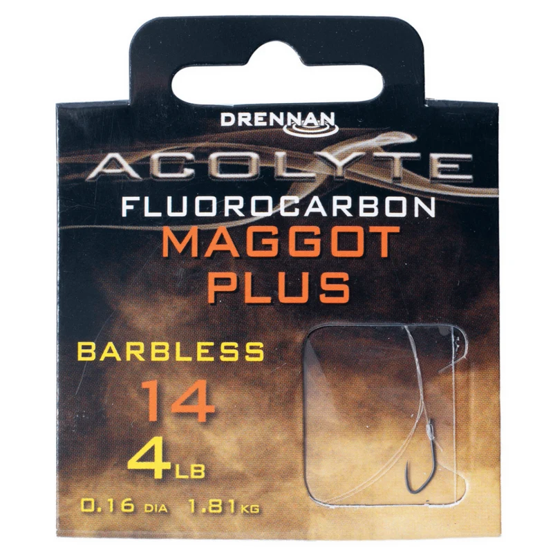 Acolyte Maggot Plus Barbless - Hooks To Fluorocarbon 30CM – 30 cm Onderlijnen zonder Weerhaak