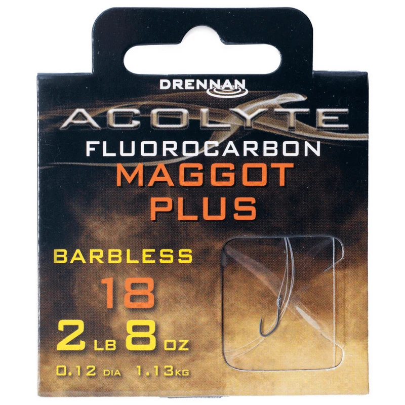 Acolyte Maggot Plus Barbless - Hooks To Fluorocarbon 30CM – 30 cm Onderlijnen zonder Weerhaak