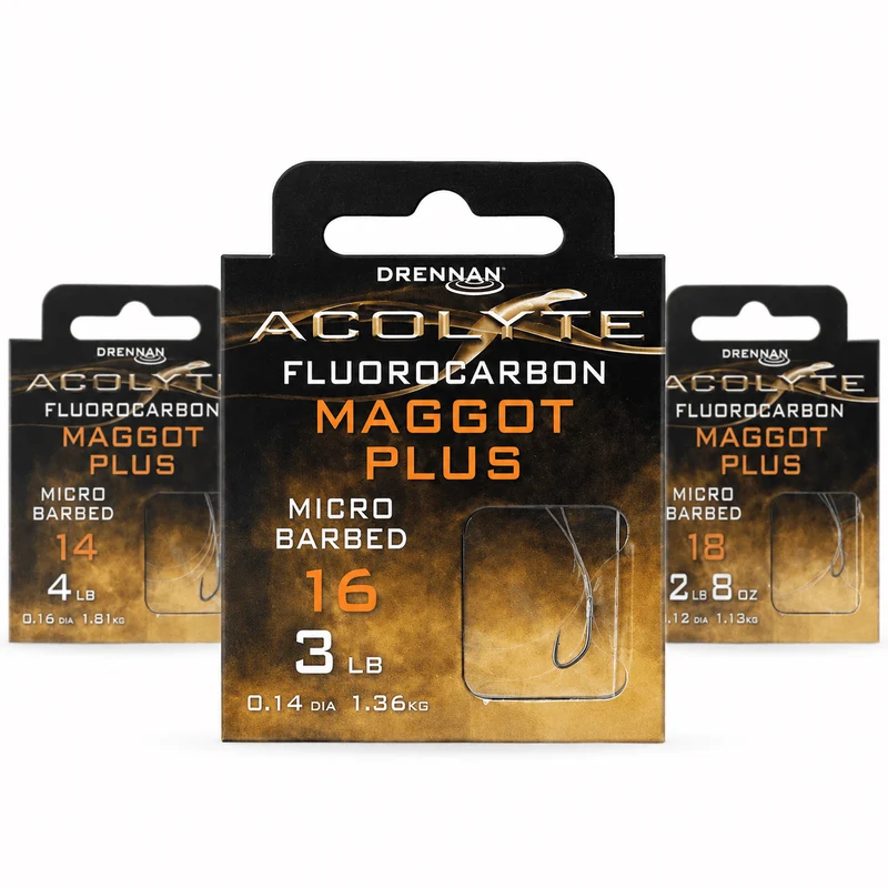Acolyte Maggot Plus Micro Barbed - Hooks To Fluorocarbon 30CM – 30 cm Onderlijnen met Weerhaak