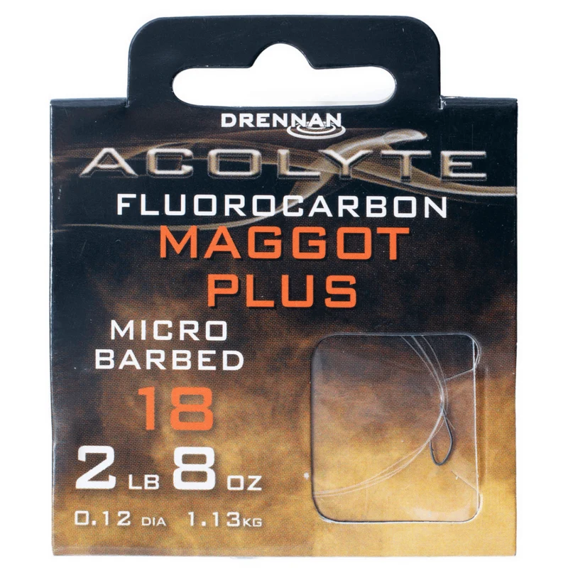 Acolyte Maggot Plus Micro Barbed - Hooks To Fluorocarbon 30CM – 30 cm Onderlijnen met Weerhaak