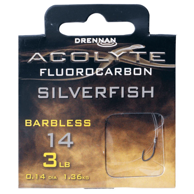 Acolyte Silverfish Barbless - Hooks To Fluorocarbon 30CM – 30 cm Onderlijnen zonder Weerhaak