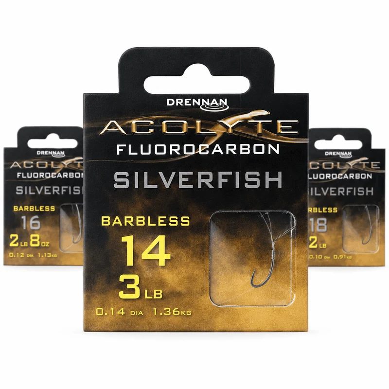 Acolyte Silverfish Barbless - Hooks To Fluorocarbon 30CM – 30 cm Onderlijnen zonder Weerhaak