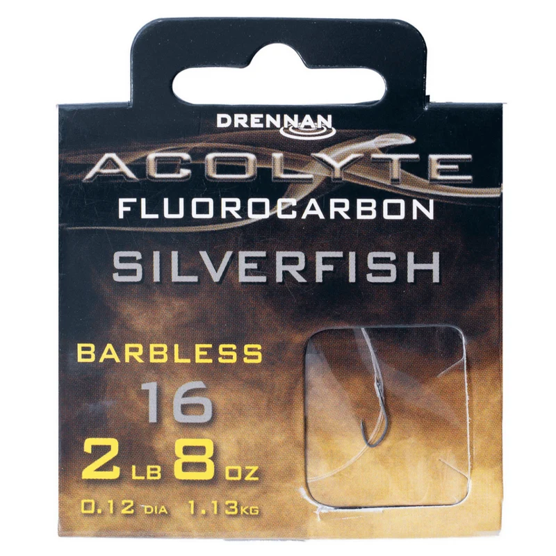 Acolyte Silverfish Barbless - Hooks To Fluorocarbon 30CM – 30 cm Onderlijnen zonder Weerhaak