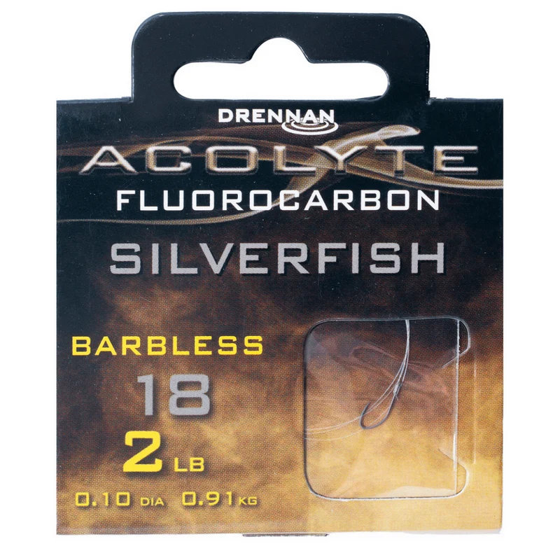 Acolyte Silverfish Barbless - Hooks To Fluorocarbon 30CM – 30 cm Onderlijnen zonder Weerhaak