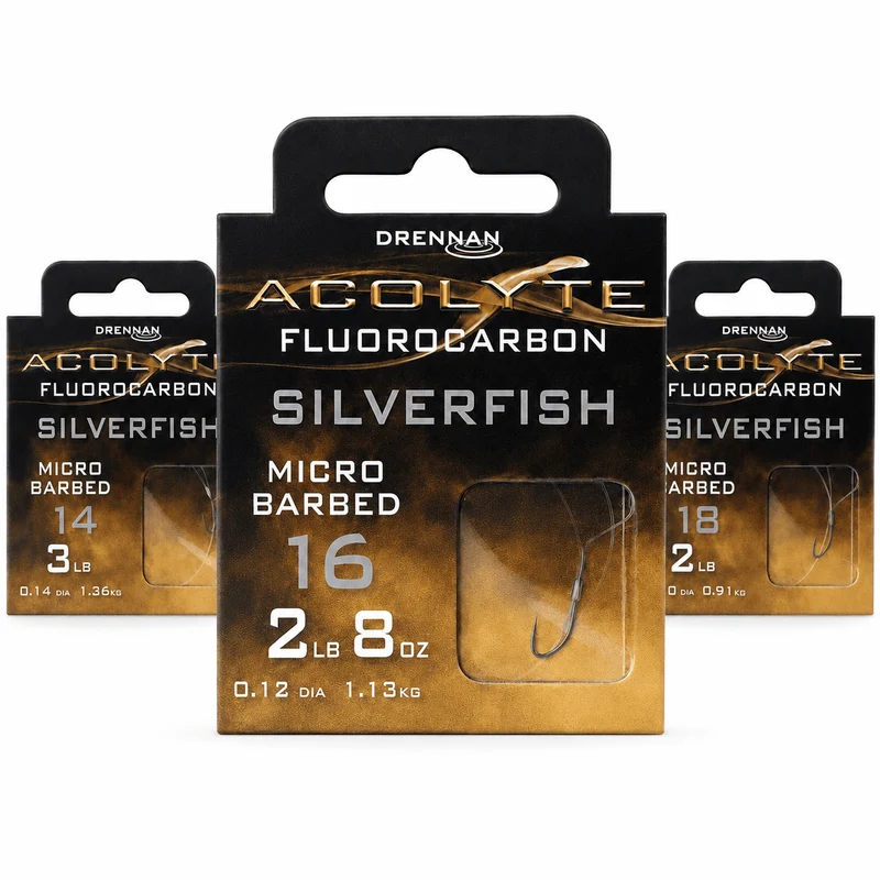 Acolyte Silverfish Micro Barbed - Hooks To Fluorocarbon 30CM – 30 cm Onderlijnen met Weerhaak