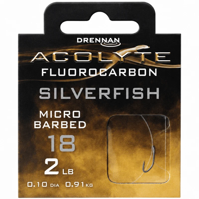 Acolyte Silverfish Micro Barbed - Hooks To Fluorocarbon 30CM – 30 cm Onderlijnen met Weerhaak