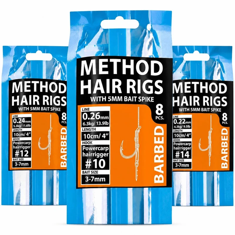 4" Method Hair Rigs Barbed with 5mm Bait Spike – 10 cm Onderlijnen met Aasspike en met Weerhaak