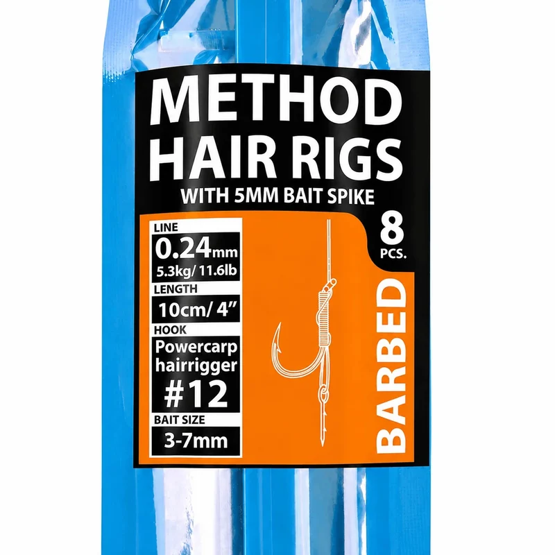 4" Method Hair Rigs Barbed with 5mm Bait Spike – 10 cm Onderlijnen met Aasspike en met Weerhaak