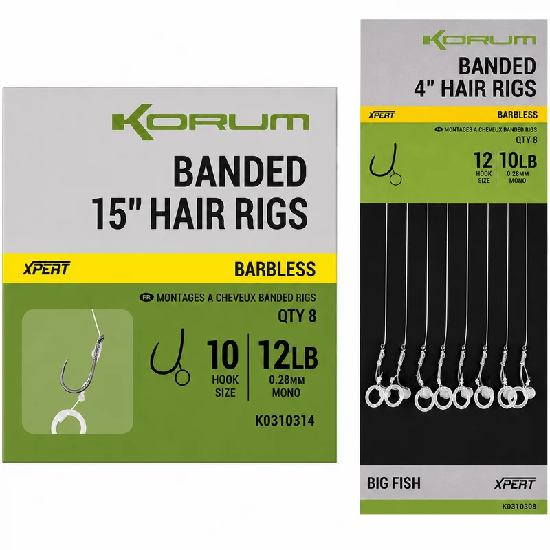 Banded Hair Rigs Barbless – 10 en 38 cm Onderlijnen met Bait Band en zonder Weerhaak 💰