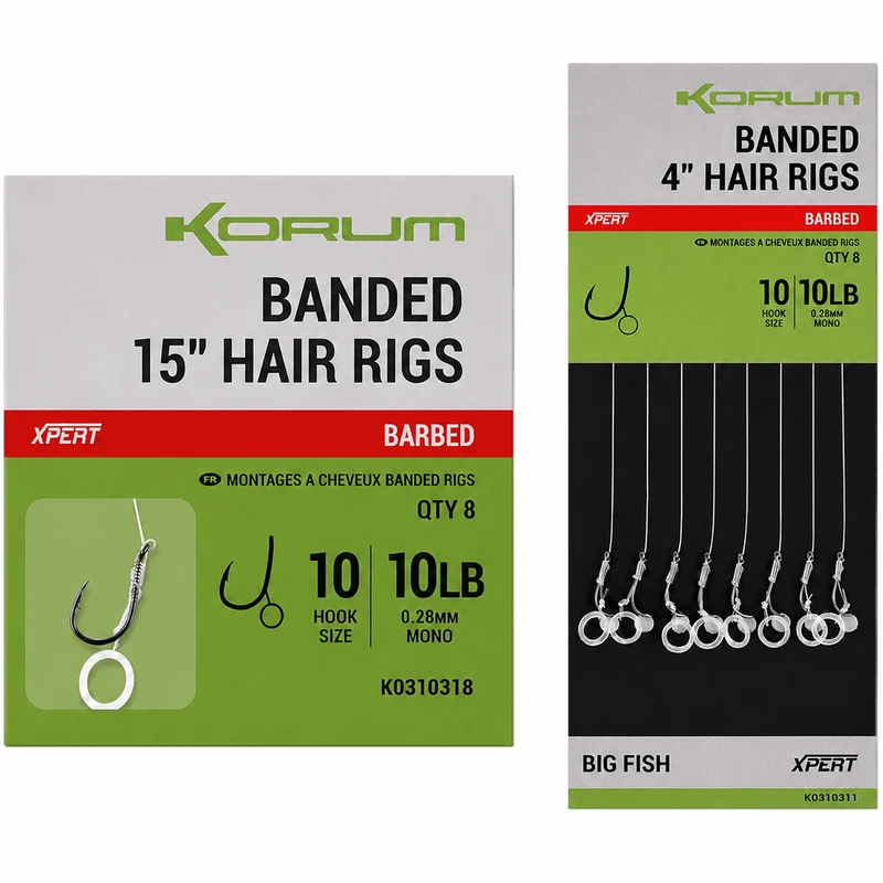 Banded Hair Rigs Barbed – 10 en 38 cm Onderlijnen met Bait Band en met Weerhaak