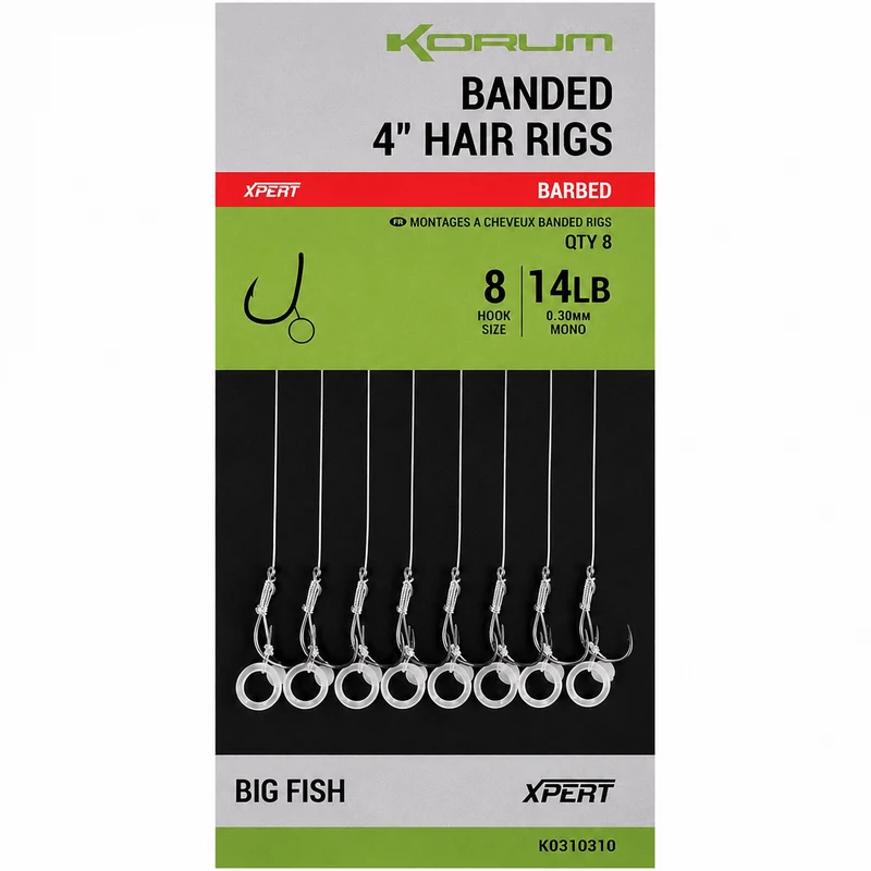 Banded Hair Rigs Barbed – 10 en 38 cm Onderlijnen met Bait Band en met Weerhaak