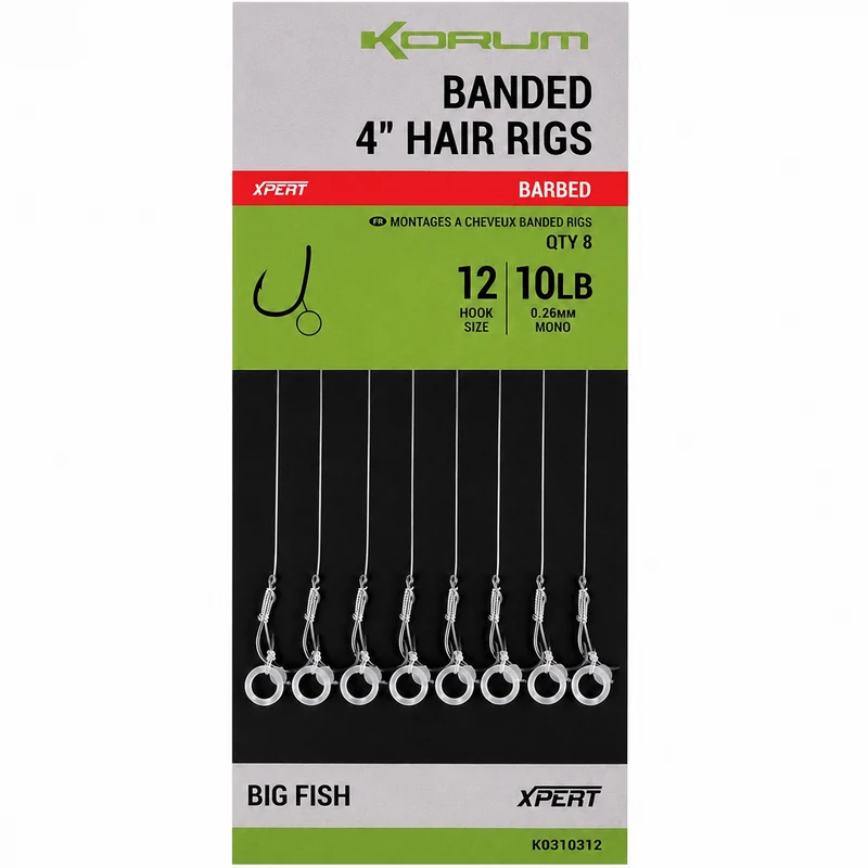 Banded Hair Rigs Barbed – 10 en 38 cm Onderlijnen met Bait Band en met Weerhaak