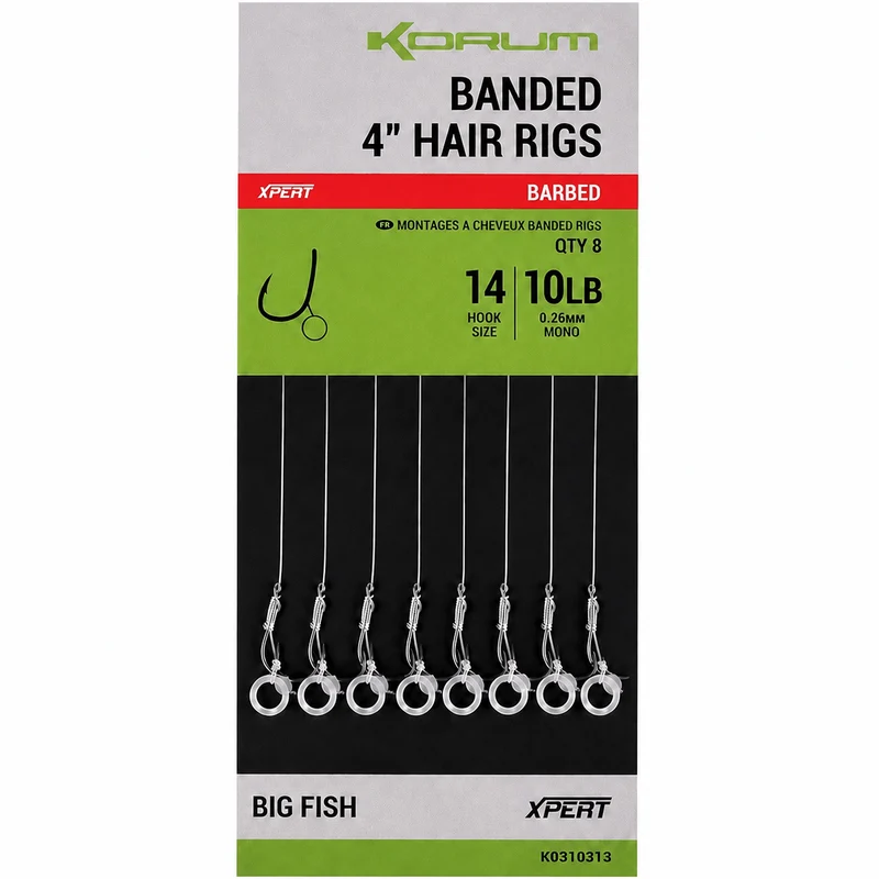 Banded Hair Rigs Barbed – 10 en 38 cm Onderlijnen met Bait Band en met Weerhaak