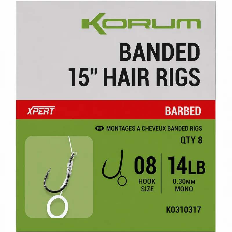 Banded Hair Rigs Barbed – 10 en 38 cm Onderlijnen met Bait Band en met Weerhaak