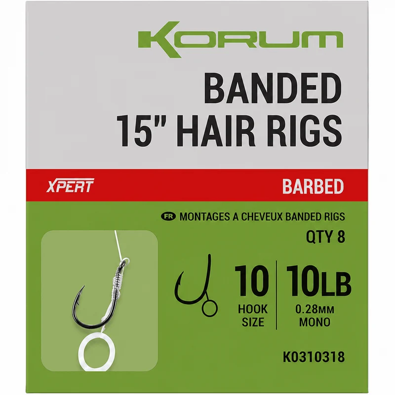 Banded Hair Rigs Barbed – 10 en 38 cm Onderlijnen met Bait Band en met Weerhaak