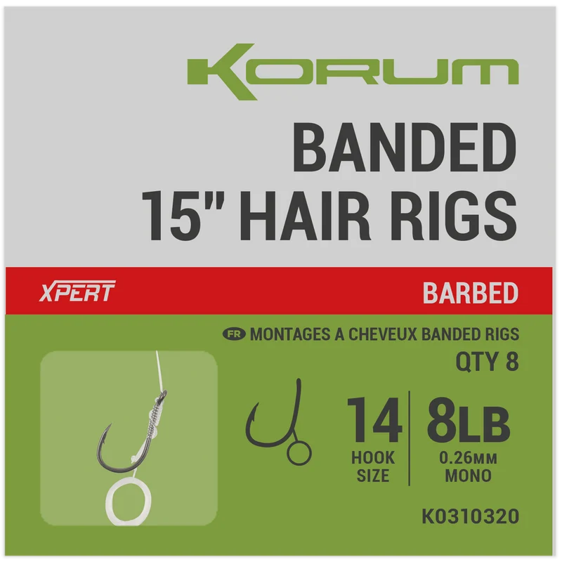 Banded Hair Rigs Barbed – 10 en 38 cm Onderlijnen met Bait Band en met Weerhaak