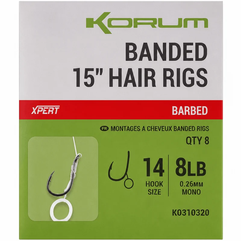 Banded Hair Rigs Barbed – 10 en 38 cm Onderlijnen met Bait Band en met Weerhaak