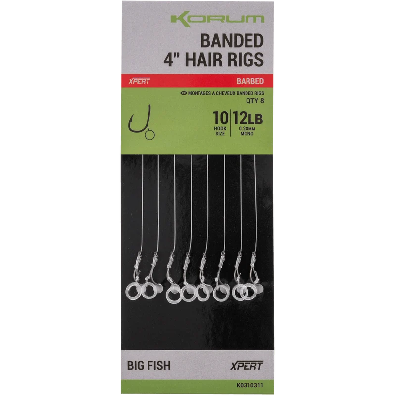 Banded Hair Rigs Barbed – 10 en 38 cm Onderlijnen met Bait Band en met Weerhaak