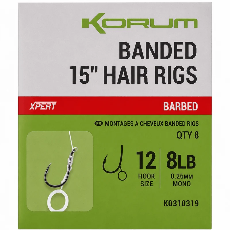 Banded Hair Rigs Barbed – 10 en 38 cm Onderlijnen met Bait Band en met Weerhaak