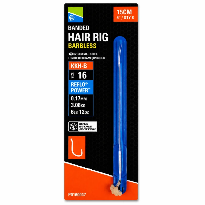 KKH-B Banded Hair Rig 6” – 15 cm Onderlijnen met Bait Band en zonder Weerhaak