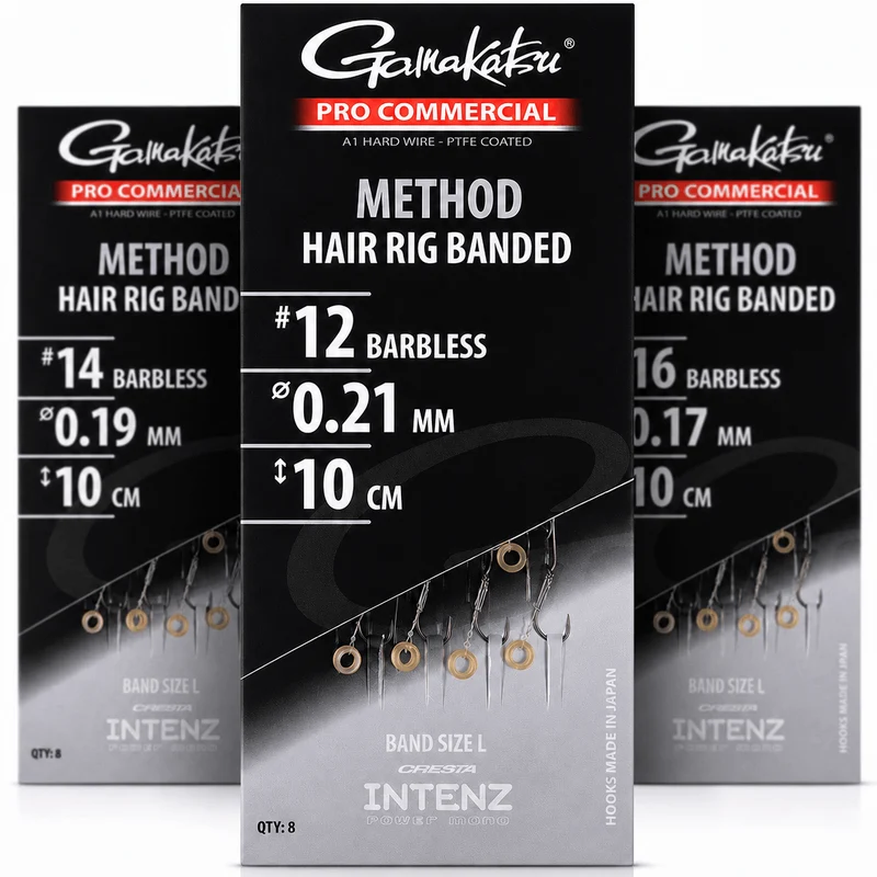 Pro Commercial Method Hair Rig Banded Barbless – 10 cm Onderlijnen met Bait Band en zonder Weerhaak