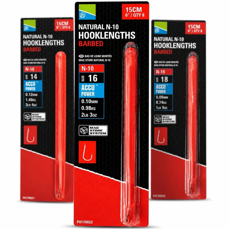 Natural N-10 Hooklengths Barbed 6" – 15 cm Onderlijnen met Weerhaak