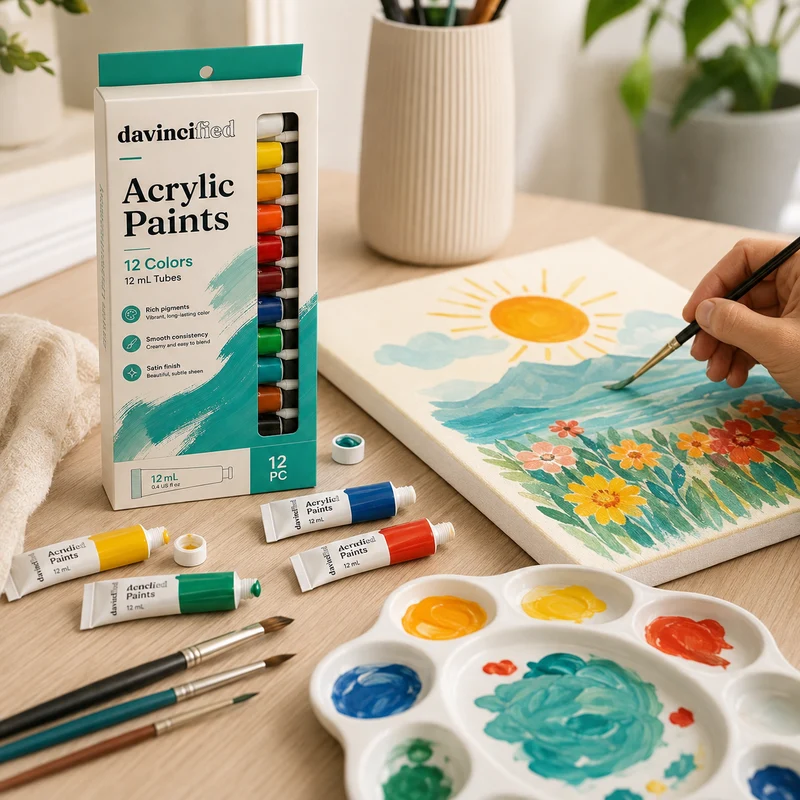 Davincified Acrylic Paint Set – 12 Colors, 12 ml