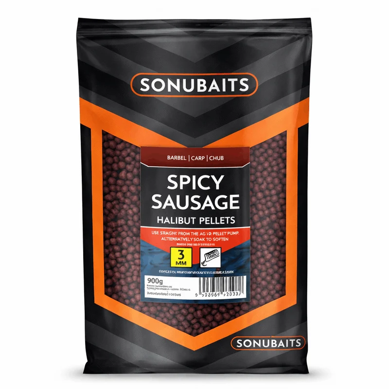 Spicy Sausage Halibut Pellets 900g – Halibutpellets met Pikante Worst-smaak