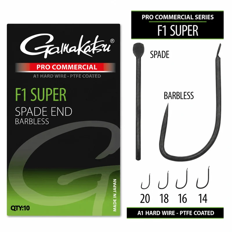 Pro Commercial F1 Super Spade End Barbless – Haak met Bled en zonder Weerhaak