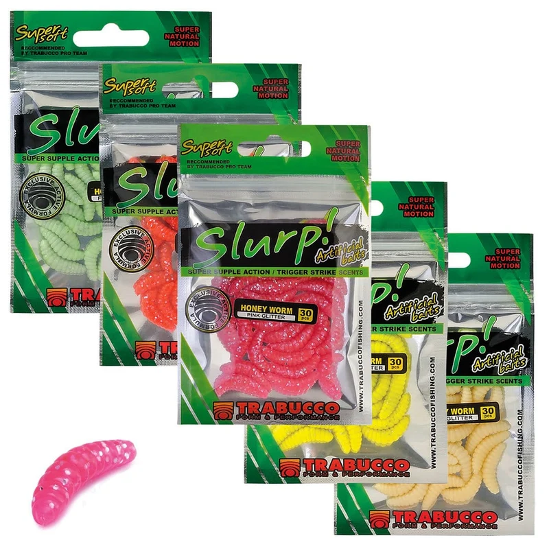 Slurp Bait Honey Worm Standard & XL – Kunstmatige Wasmotlarven 🎁