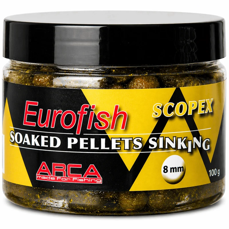 Soaked Pellets Sinking Scopex Dark Yellow 8mm - 100g – Kant-en-klare Haakbare Donkergele Pellets met Scopexsmaak 💰