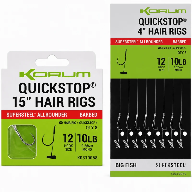 Supersteel Big Fish Quickstop Hair Rigs Barbed 4" and 15" – 10 en 38 cm Onderlijnen met Quickstop en met Weerhaak