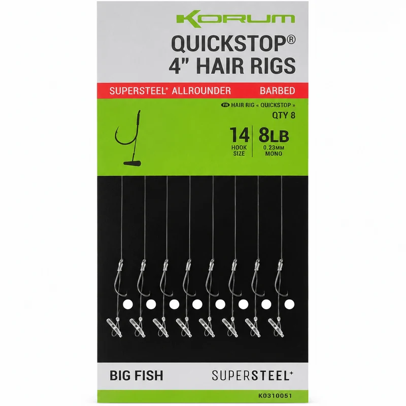 Supersteel Big Fish Quickstop Hair Rigs Barbed 4" and 15" – 10 en 38 cm Onderlijnen met Quickstop en met Weerhaak