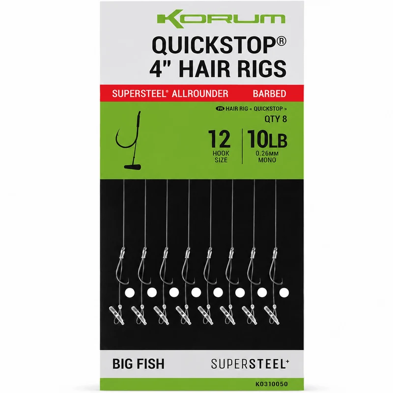 Supersteel Big Fish Quickstop Hair Rigs Barbed 4" and 15" – 10 en 38 cm Onderlijnen met Quickstop en met Weerhaak