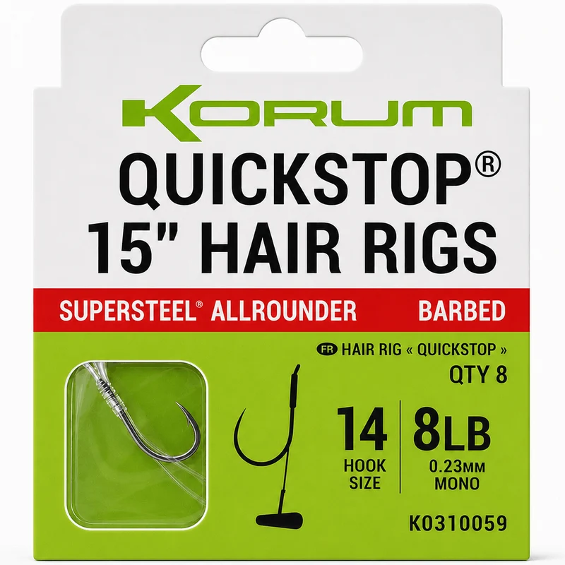 Supersteel Big Fish Quickstop Hair Rigs Barbed 4" and 15" – 10 en 38 cm Onderlijnen met Quickstop en met Weerhaak