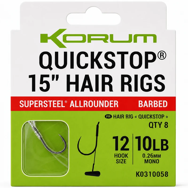 Supersteel Big Fish Quickstop Hair Rigs Barbed 4" and 15" – 10 en 38 cm Onderlijnen met Quickstop en met Weerhaak